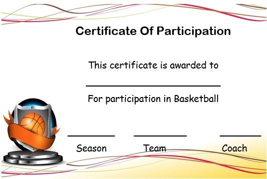 Basketball Certificate Of Participation Template regarding Basketball Certificate Template