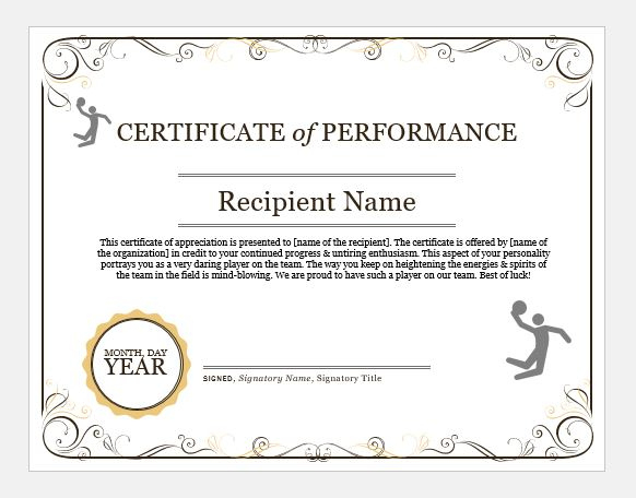 Basketball Certificate Wording &amp;amp; Templates | Formal Word regarding Sportsmanship Certificate Template