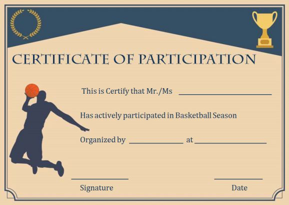 Basketball Participation Certificate: 10+ Free Downloadable intended for Basketball Participation Certificate Template