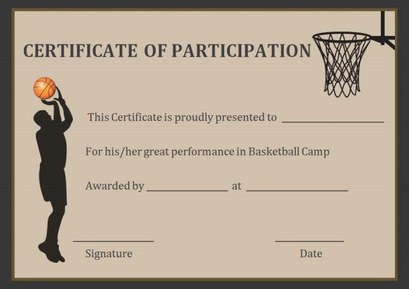 Basketball Participation Certificate Free Printable with regard to Basketball Achievement Certificate Templates