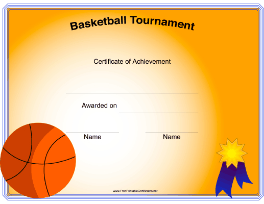 Basketball Tournament Printable Certificate regarding Basketball Tournament Certificate Templates