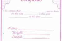 Bc3 Pink Baby Reborn Doll Birth Certificates | Birth inside Baby Doll Birth Certificate Template