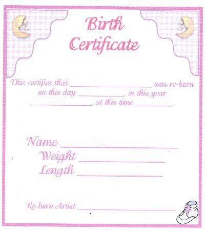 Bc3 Pink Baby Reborn Doll Birth Certificates | Birth inside Baby Doll Birth Certificate Template
