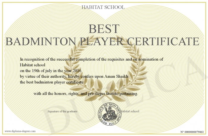 Best-Badminton-Player-Certificate for New Badminton Achievement Certificates