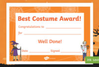 Best Costume Award Halloween Certificate (Teacher Made) with Halloween Costume Certificate