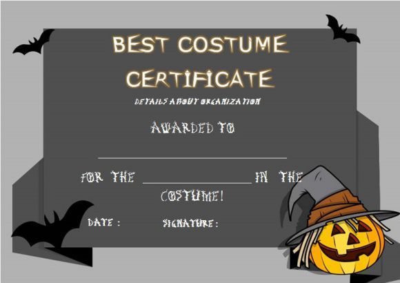 Best Costume Certificate Template | Certificate Templates inside Halloween Costume Certificate Template