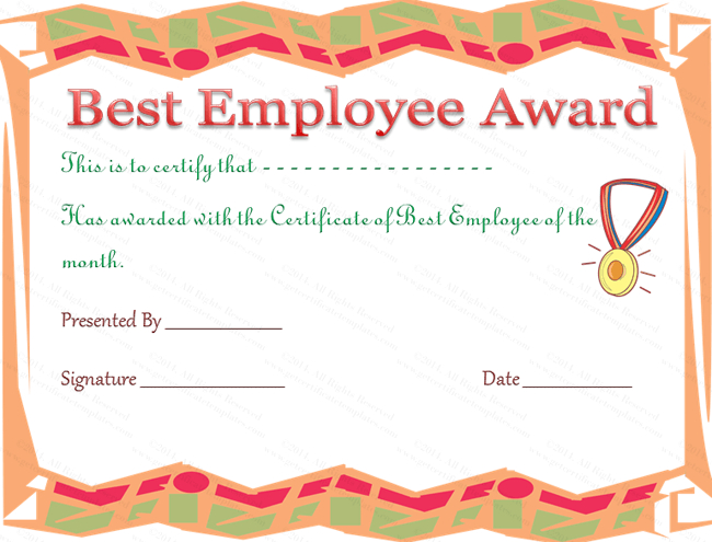 Best Employee Award Certificate | Employee Awards, Employee for New Best Employee Award Certificate Templates