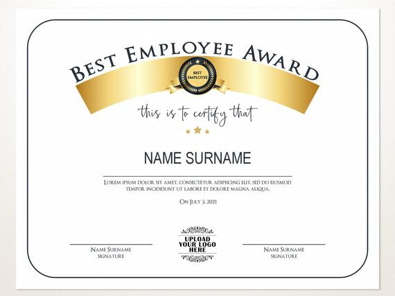 Best Employee Award, Employee Award Template, Editable Logo, Printable  Award, Elegant Employee Award, Employee Of Month, Employee Awards throughout New Best Employee Award Certificate Templates