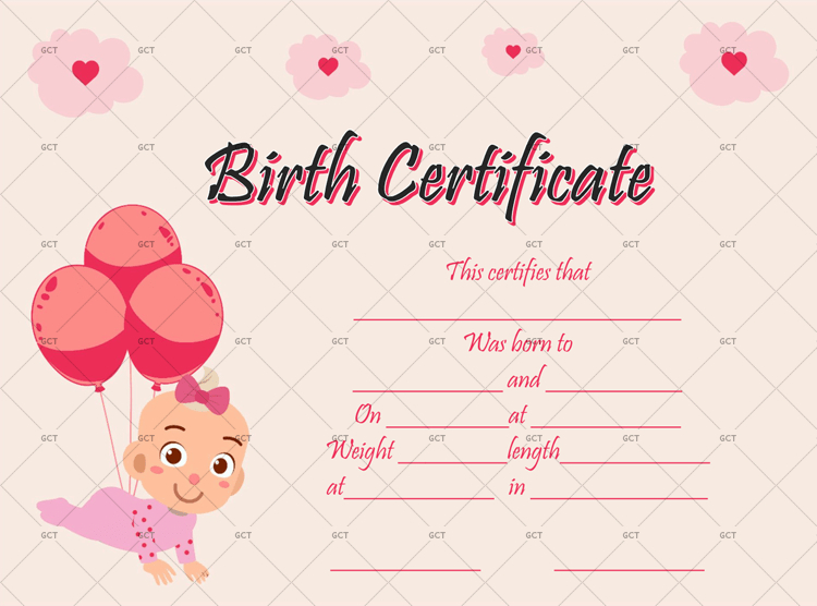 Birth Certificate Template (Balloons) - Gct pertaining to Cute Birth Certificate Template