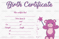 Birth Certificate Template (Magic Bear, #4365) within Fresh Girl Birth Certificate Template