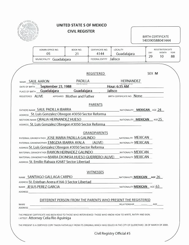 Birth Certificate Translation Template English To regarding Mexican Birth Certificate Translation Template