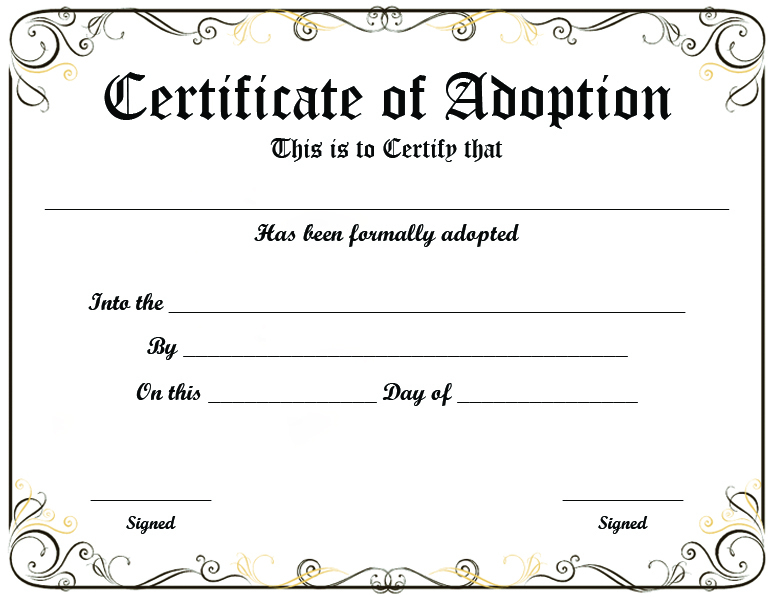 Blank Adoption Certificate Template (9) - Templates Example throughout Adoption Certificate Template