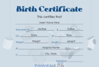 Blank Birth Certificate Template In Periwinkle, Bahama Blue throughout Best Fillable Birth Certificate Template