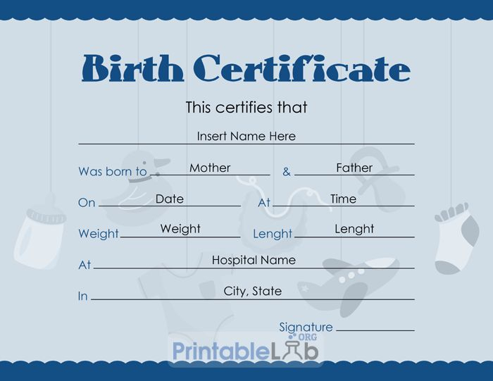 Blank Birth Certificate Template In Periwinkle, Bahama Blue throughout Best Fillable Birth Certificate Template