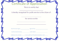 Blue Border Certificate Of Appreciation Template inside Fresh Tattoo Certificates Top 7 Cool Free Templates