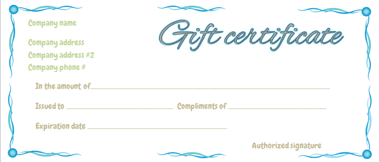 Blue Ribbons Gift Certificate Template intended for Company Gift Certificate Template