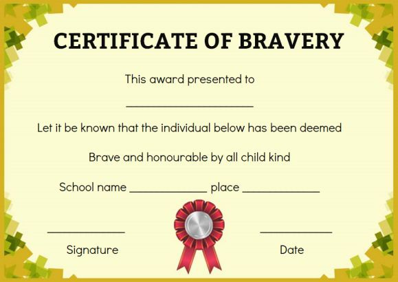 Bravery Certificate: 12 Free Printable Templates To Reward with Bravery Award Certificate Templates