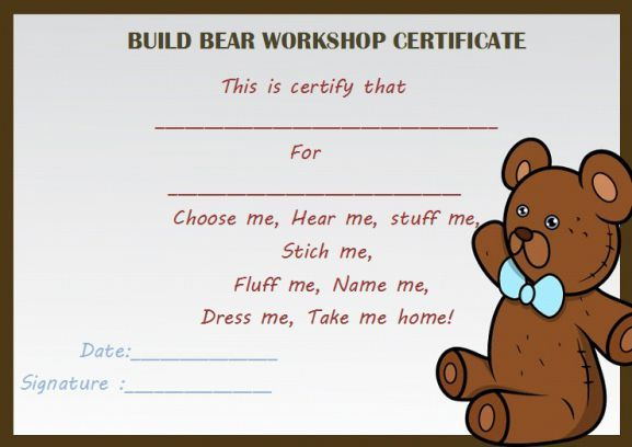 Build Bear Workshop Certificate | Birth Certificate Template regarding Build A Bear Birth Certificate Template