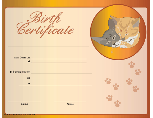 Cat Birth Certificate Printable Certificate | Birth for Unique Kitten Birth Certificate Template
