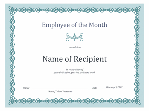 Certificate For Employee Of The Month (Blue Chain Design) throughout New Employee Of The Month Certificate Templates