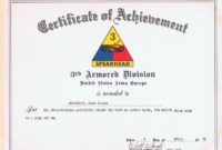 Certificate Of Achievement, 3Rd Armored Division U.s. Army intended for Fresh Certificate Of Achievement Army Template