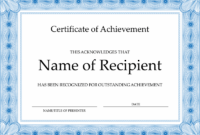 Certificate Of Achievement (Blue) in Unique Word Template Certificate Of Achievement
