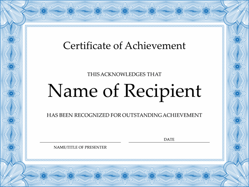 Certificate Of Achievement (Blue) regarding New Certificate Of Excellence Template Word