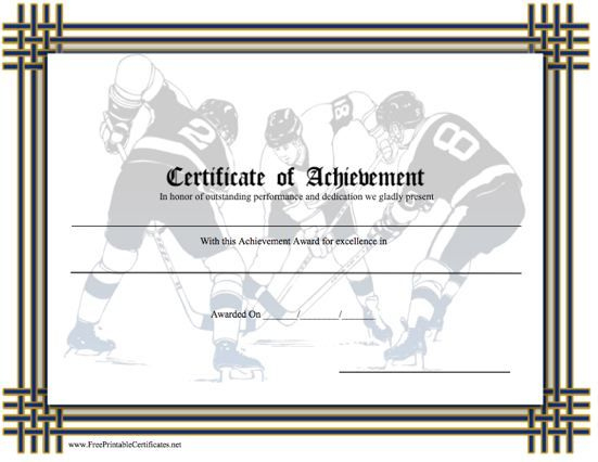 Certificate Of Achievement - Hockey Printable Certificate intended for Best Hockey Certificate Templates