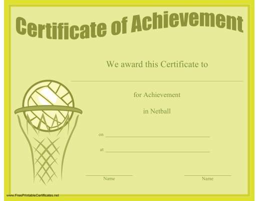 Certificate Of Achievement In Netball Printable Certificate in Quality Netball Participation Certificate Templates