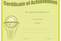 Certificate Of Achievement In Netball Printable Certificate inside Netball Participation Certificate Editable Templates