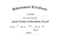 Certificate Of Achievement In Social Studies Free Templates with regard to Social Studies Certificate