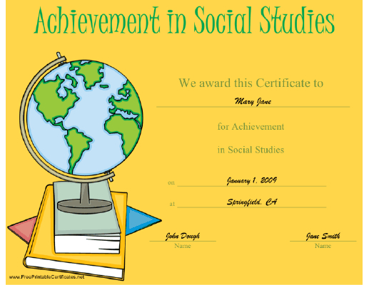 Certificate Of Achievement In Social Studies Printable inside New Social Studies Certificate Templates