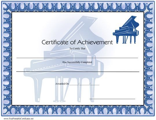 Certificate Of Achievement - Piano Printable Certificate within Piano Certificate Template Free Printable