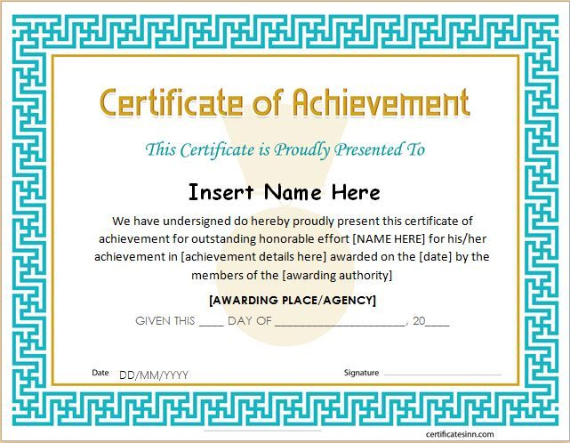 Certificate Of Achievement Template For Ms Word Download A intended for Fresh Blank Certificate Of Achievement Template