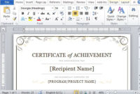 Certificate Of Achievement Template For Word 2013 for New Certificate Of Excellence Template Word