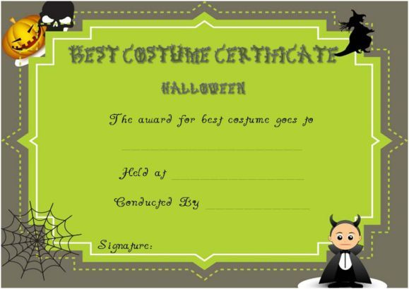Certificate Of Appreciation For Halloween Costume with regard to Best Halloween Costume Certificate Template