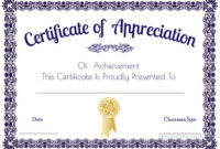 Certificate Of Appreciation Template, Certificate Of for New In Appreciation Certificate Templates