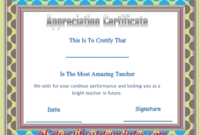 Certificate Of Appreciation Template For Amazing Teacher pertaining to Quality Teacher Appreciation Certificate Templates