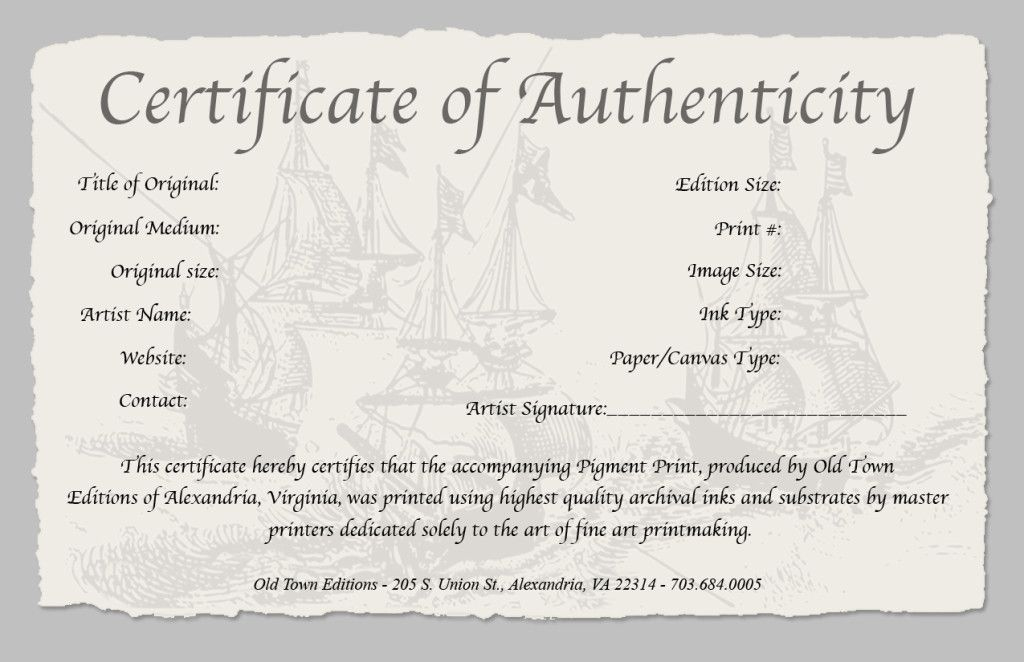 Certificate Of Authenticity Of A Fine Art Print with Photography Certificate Of Authenticity Template