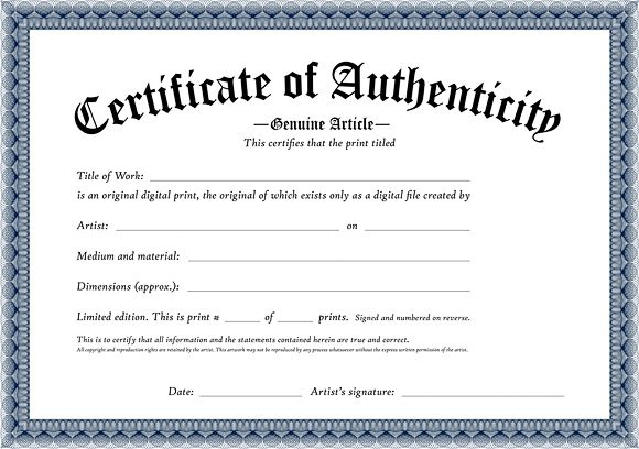 Certificate Of Authenticity Of An Original Digital Print within Authenticity Certificate Templates Free