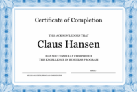Certificate Of Completion (Blue) regarding Certificate Of Completion Word Template