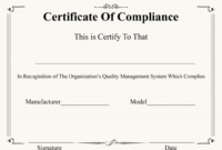 Certificate Of Compliance Template | Certificate Template within Certificate Of Compliance Template