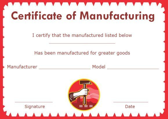 Certificate Of Compliance Template Manufacturing | Printable throughout Best Certificate Of Manufacture Template