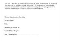 Certificate Of Destruction Template (9) | Professional inside Fresh Certificate Of Destruction Template