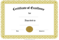 Certificate Of Excellence Template Free Download (8 for Fresh Certificate Of Excellence Template Free Download