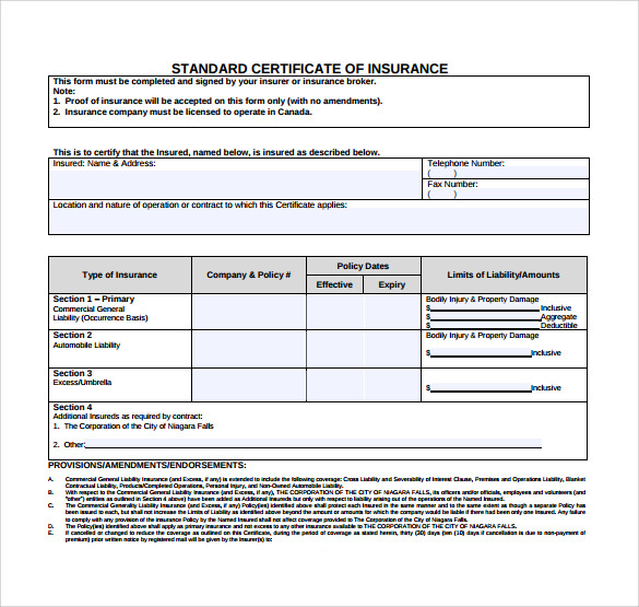 Certificate Of Insurance Template (3) | Professional in Certificate Of Insurance Template