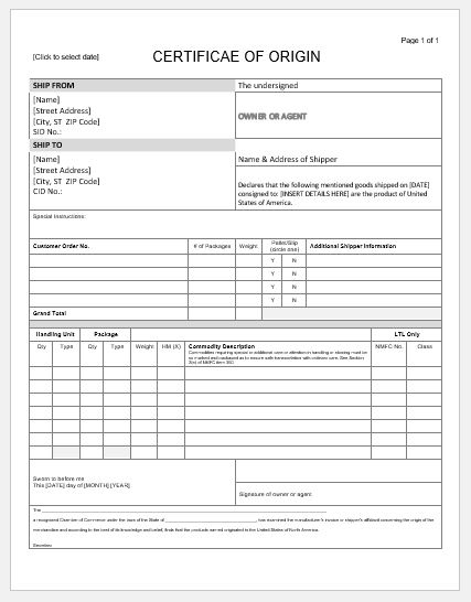 Certificate Of Origin Template For Ms Word | Word &amp;amp; Excel intended for Fresh Certificate Of Origin Form Template