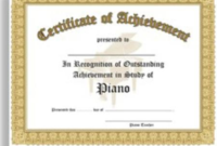 Certificate Of Outstanding Achievement In The Study Of Piano – 10 Awards  Per Package for Outstanding Achievement Certificate