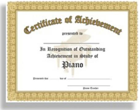 Certificate Of Outstanding Achievement In The Study Of Piano - 10 Awards  Per Package for Outstanding Achievement Certificate