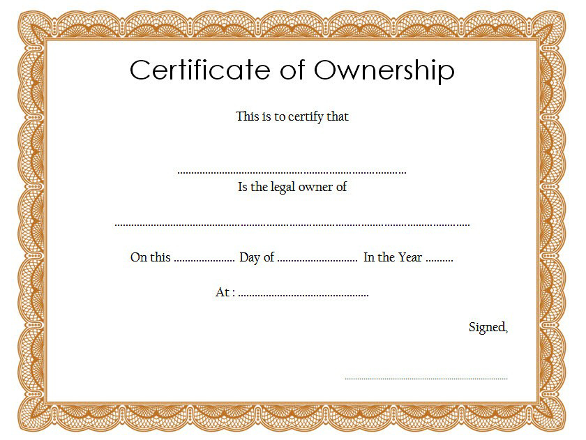 Certificate Of Ownership Template (2) - Templates Example with Ownership Certificate Templates